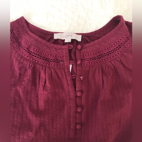 Loft Burgundy Puff Sleeve Blouse - Picture 5 of 7